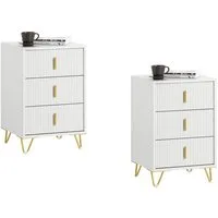 SoBuy Beistelltisch DE-FBT115x2, Sofatisch Couchtisch Wohnzimmertisch, Nachttisch 2er set, 2er Set, Nachtschrank mit 2/3 Schubladen, Beistelltisch, Nachtkommode