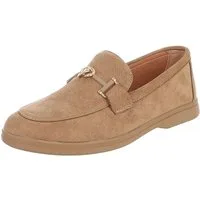 Ital-Design Damen Loafer mit Zierkette und Schlupfeinstieg Slipper (92078729) Blockabsatz Mokassins in Hellbraun