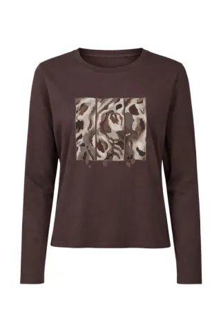 signe nature - Langarmshirt mit Print braun - Gr. - 36