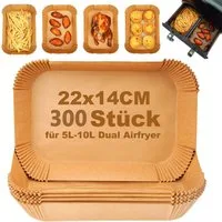 Refined Living Backpapier 300 Stück Airfryer Backpapier Einweg Rechteck 22x14x4,5cm, für Ninja AF300EU AF400EU, 5-10 L Philips Dual Basket Airfryer Zubehör