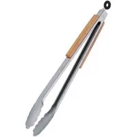 relaxdays Grillzange Edelstahl Grillzange mit Holzgriff