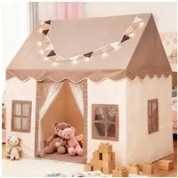 BlingBin Spielzelt Kinder Spielzelt Haus Indoor Spielhaus aus Polyester in Kaki (1-tlg., mit Vorhangtür & 3 Fenstern, stabiles und leicht montierbares) Ideal zum Lesen, Spielen und als Geschenk für 3–13 Jahre