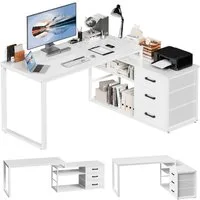 HOMALL Schreibtisch L-förmiger Eckschreibtisch mit USB-Anschluss und zwei Steckdosen. (Abmessungen: 140 x 105 x 75 cm, L-förmiger Schreibtisch Gamingtisch, umwandelbar in einen I-förmigen Schreibtisch, mit 3 Schubladen und 2 Fächern)
