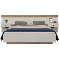 REDOM Holzbett Doppelbett Holzbett (Kiefernholz Doppelbett 2 Nachttische mit LED und Steckdose, 2 Nachttischen Schlafzimmer Komplett), 180x200cm