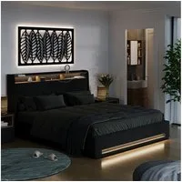 VitaliSpa® Polsterbett Christin, Anthrazit/Eiche, 180x200 mit LED und USB-Anschluss (1-tlg)