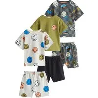 Next Pyjama Kurze Schlafanzüge mit Happy Face, 3er-Pack (6 tlg)