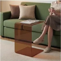 en.casa Beistelltisch, »Trölmapilu« Glas C-Form fertig montiert 60 x 40 x 40 cm Braun