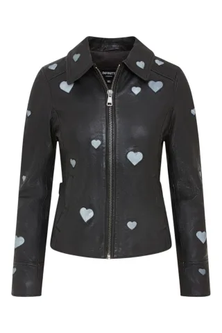 Schwarze Bikerjacke aus Leder mit Herzen für Damen – Wynyard