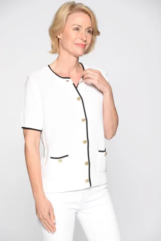 CLARINA - Rdh.-Cardigan, 1/2 Arm offwhite-schwarz - Gr. - 40