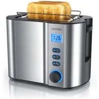 Arendo Toaster 2 Scheiben Kurz, Edelstahl, Kurzschlitz, Display, Restzeitanzeige, 2 kurze Schlitze, für 2 Scheiben, 800 W, Integrierter Brötchenaufsatz, Doppelwandgehäuse Wärmeisoliert