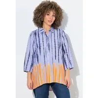 Ulla Popken Hemdbluse Bluse Batikmuster Hemdkragen 3/4-Arm Leinenmix