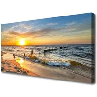 Tulup Leinwandbild XXL Wandbilder Leinwandbilder Bilder Canvas Bild 100 cm x 50 cm, Meer-Sonnenuntergang-Strand, Leinwandbild