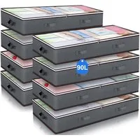 Refined Living Unterbettkommode 90L Aufbewahrungstaschen für unter dem Bett,4er Set,Aufbewahrungsbox (faltbare Organizer und Aufbewahrungsboxen, Schrankorganizer und Aufbewahrungsbehälter, Organisatoren mit Transparentes PVC-Fenster, Robuste Reißvers