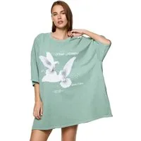 Worldclassca T-Shirt Worldclassca Oversized Print Weiße Tauben T-Shirt lang Tee Sommer Oberteil