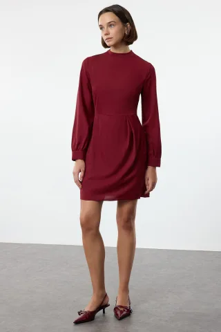 Damen bordeauxrotes, gerades Minikleid, lang, für Tag und Abend geeignet