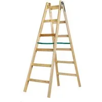 Systafex® Doppelleiter Leiter Doppelstufenleiter Stehleiter Holzleiter 2x6 Stufen Höhe 1,85m (1-St), Sicherungsband und Haken