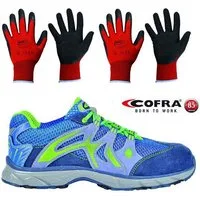 Cofra Sicherheitsschuhe New Dogville Blue S1 P SRC Sicherheitsschuh (1 Paar Sicherheitsschuhe + 2 Paar Arbeitshandschuhe) Kappe: Stahlkappe mit 200 J Zehenschutz
