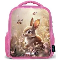 NoBoringSuitcases.com© Rucksack Rosa - Blumen - Braun - Hase - Schmetterling, Kinderrucksack, Schulrucksack, Freizeitrucksack, Mädchen, Kindergarten