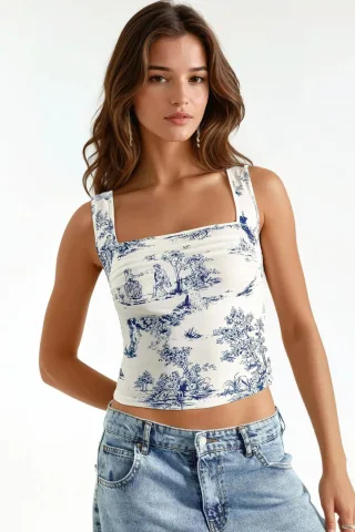 Musterierter Quadratischer Ausschnitt Sandy Cropped Top