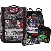 McNeill Schulranzen Perfecto Avengers 5tlg. Marvel Schulranzen ergonomisch ClickFlex (Spar-Set, Sportbeutel, Magnet & Anhänger, Schlampermappe, Federmappen befüllt), ClickFlex Rückensystem, mitwachsend, ergonomisch