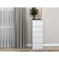 Home Collective Kommode weiß mit fünf Schubladen, Schlafzimmer Flur Nachttisch, Schrank, Sideboard, Highboard, Breite 40 cm Höhe 111cm