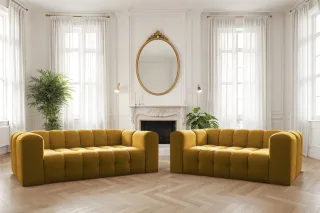 Sofaset Designersofa SOLVIE 2-3 in Stoff Tiffani Honiggelb