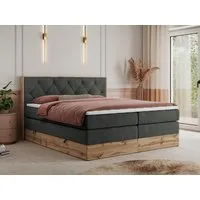 MKS MÖBEL Boxspringbett VENETO KING (Doppelbett, Multipocket-Matratzen, Topper T25/Visco, T30-Schaum), zwei Bettkästen und Rahmen in Eichen-Optik, Schlafzimmer, Polsterbett
