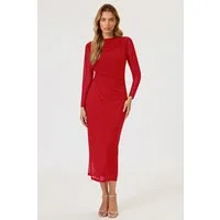 FS Collection Abendkleid Damen Abendkleid Maxikleid Partykleid Langarm Elegant Figurbetont (XS (EU:36 / UK:8) · S (EU:38 / UK:10) · M (EU:40 / UK:12) · L (EU:42 / UK:14) · XL (EU:44 / UK:16), 4 Farben: Teal, Rot, Grün und Aqua) Drapierter Ausschnitt,