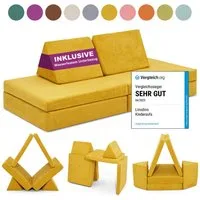 Linodino Kindersofa Spielsofa I aus Schaumstoff Bausteine I Spielcouch für Kinder, Wasserfeste Unterbezüge, Waschbare Chenille Bezüge 30°