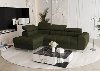 Ecksofa Schlafsofa BASTIEN in Stoff Aragon Grün Ottomane Links