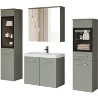 welltime Badmöbel-Set MADRIT II, Schrank mit Waschbecken, 2 Hänger, Spiegelschrank, (Komplett-Set, 5-St), Hängende Badmöbel mit Glaseinsätzen – in vielen Farben erhältlich