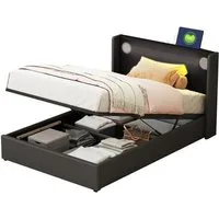 Flieks Polsterbett, LED Beleuchtung/Bluetooth/USB-Aufladen Einzelbett 90x200cm Kunstleder