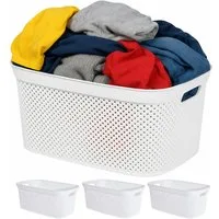 Koopman Wäschekorb Wäschewanne Kunststoff 4 Farben 4er Set (Set, 4 St., Packung), Weiß, 2 Tragegriffe, 35 Liter, Kunststoff, Stabil