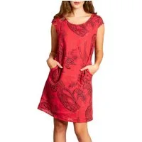 Caspar Sommerkleid SKL022 Damen Sommer Leinenkleid mit Paisley Print bis Größe 50 Luftig leicht, figurumspielende Form, mit seitlichem Jersey-Einsatz