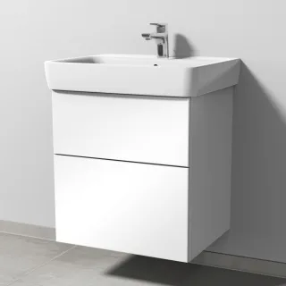 Sanipa 3way Waschtischunterbau zu Geberit Renova Plan Waschtisch mit 2 Auszügen, Weiß-Glanz SF87578
