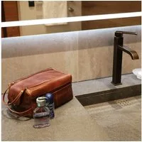 SID & VAIN Kulturbeutel echt Leder Kulturtasche groß braun BRISTOL, Waschbeutel Echtleder für Damen & Herren, Kosmetiktasche braun-cognac
