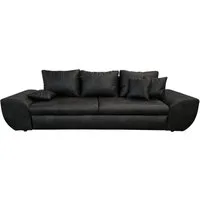 luma-home Big-Sofa 18010, mit Bettfunktion und Stauraum B275/T98/H90 cm, Liegefläche 148x194 cm, Wellenunterfederung, Mikrofaser Leder-Optik Vintage Schwarz