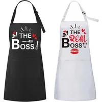 FOUORTUNATE-BEE Kochschürze 2er-Set lustige Paar-Küchenschürzen mit Taschen, verstellbar, (2-tlg), Ideal als Geschenk zu Hochzeit, Valentinstag oder Weihnachten