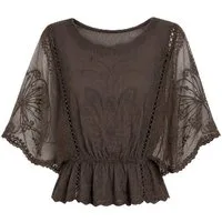 ITALY VIBES Spitzenbluse - Damen Spitzenbluse mit Lochstickerei, Boho Sommerbluse, Kurzarm ONE SIZE, passend für Größe XS bis L