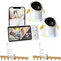 Boifun Video-Babyphone Babyphone mit 2 Kameras App Split-Screen-Anzeige, 2K HD Bild, PTZ 355°/60°, 4×Zoom, Automatische Verfolgung, 1-tlg., Weinen/Bewegungs/Geräuscherkennung, Temperatur, Loop-Nachtlicht ausgestattet,14 Schlaflieder