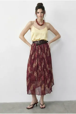 Hochtaillierter Paisley Maxi-Rock mit Gürtel