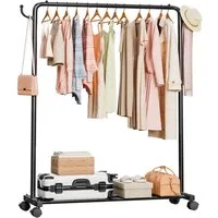 Yorbay Kleiderständer Garderobenständer auf Rollen, bis 50 kg belastbar, platzsparend, 94cm breit, Schwarz