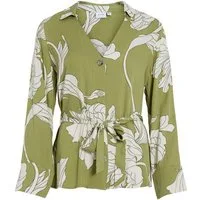 Vila Langarmbluse VIFLORENZA OA V-NECK L/S SHIRT Sage/Oa