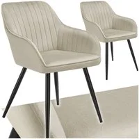 tectake Esszimmerstuhl Polstersessel gepolstert, in Samtoptik, gesteppt, 58 x 62 x 82 cm (Küchenstuhl Marilyn in creme/schwarz, 2 St), durchgehende Lehne, Stahlbeine, bodenschonend, Belastbarkeit 120 kg
