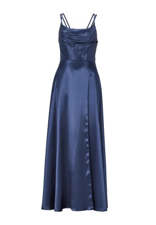 hey kyla - Satin-Abendkleid mit Gehschlitz navy - Gr. - 38