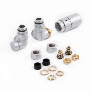 Terma Set Winkeleck-Thermostatventil CYLINDER GZ 1/2"-Ø16x2, Ø15 links, WRZTCG8-ST, Silber WRZTCG8-ST