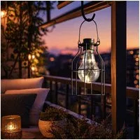 MARELIDA Hängeleuchte LED Solar Hängeleuchte rund Industrial Look schwarz Gitter H: 15cm, LED Classic, warmweiß (2100K bis 3000K)
