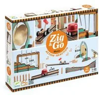 DJECO Kugelbahn-Bausatz Zig & Go Domino Kugelbahn Musik 52 Teile Baukasten aus Holz
