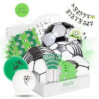little Birthday Papierdekoration Fußball Party Set für Geburtstag, Partygeschirr, Luftballons, ALLES, für 8 Kinder, 126 Teile aus einem Set