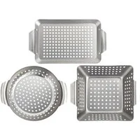 HEIMWERT Grillschale Grillkorb Grillschale 3er Set Edelstahl, Edelstahl, (3-St), hochrobuste und universell einsetzbare Grillschalen
